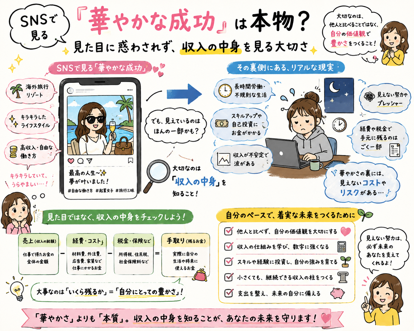 SNSで見る「華やかな成功」は本物？見た目に惑わされず、収入の中身を見る大切さ