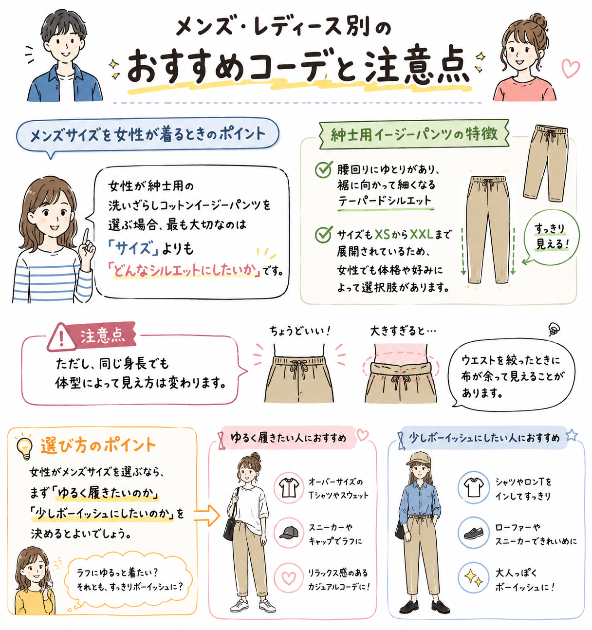 メンズ・レディース別のおすすめコーデと注意点