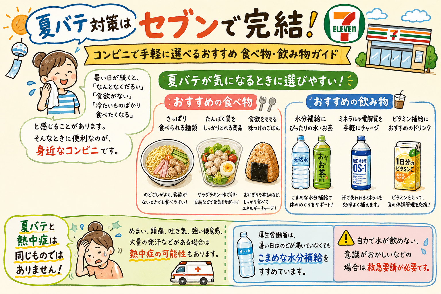 夏バテ対策はコンビニセブンで完結！手軽に選べるおすすめ食べ物・飲み物ガイド